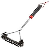Weber Three-Sided Stainless Steel Grill Brush for Cleaning Outdoor Grill, 18 Inches, Black