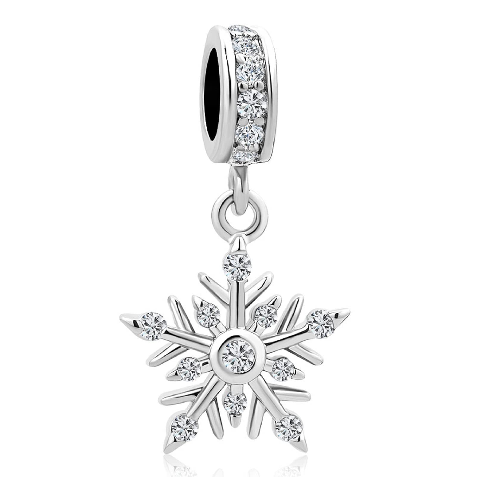 KunBead Jewelry White Crystal Snowflake Dangle Christmas Charms Gifts