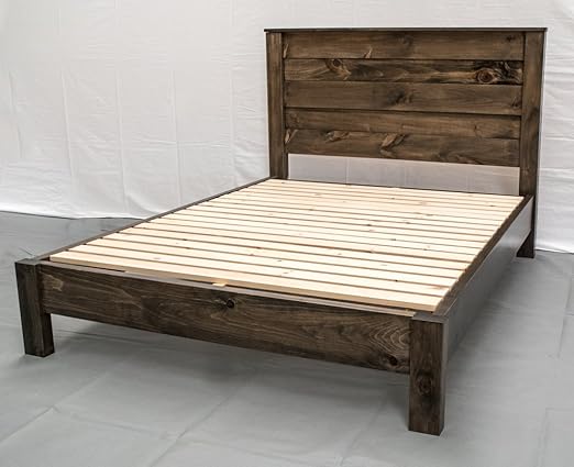 Amazon Com Rustic Farmhouse Platform Bed W Headboard Queen Traditional Platform Frame Wood Platform Reclaimed Bed Modern Urban Cottage Platform Bed Kitchen Dining