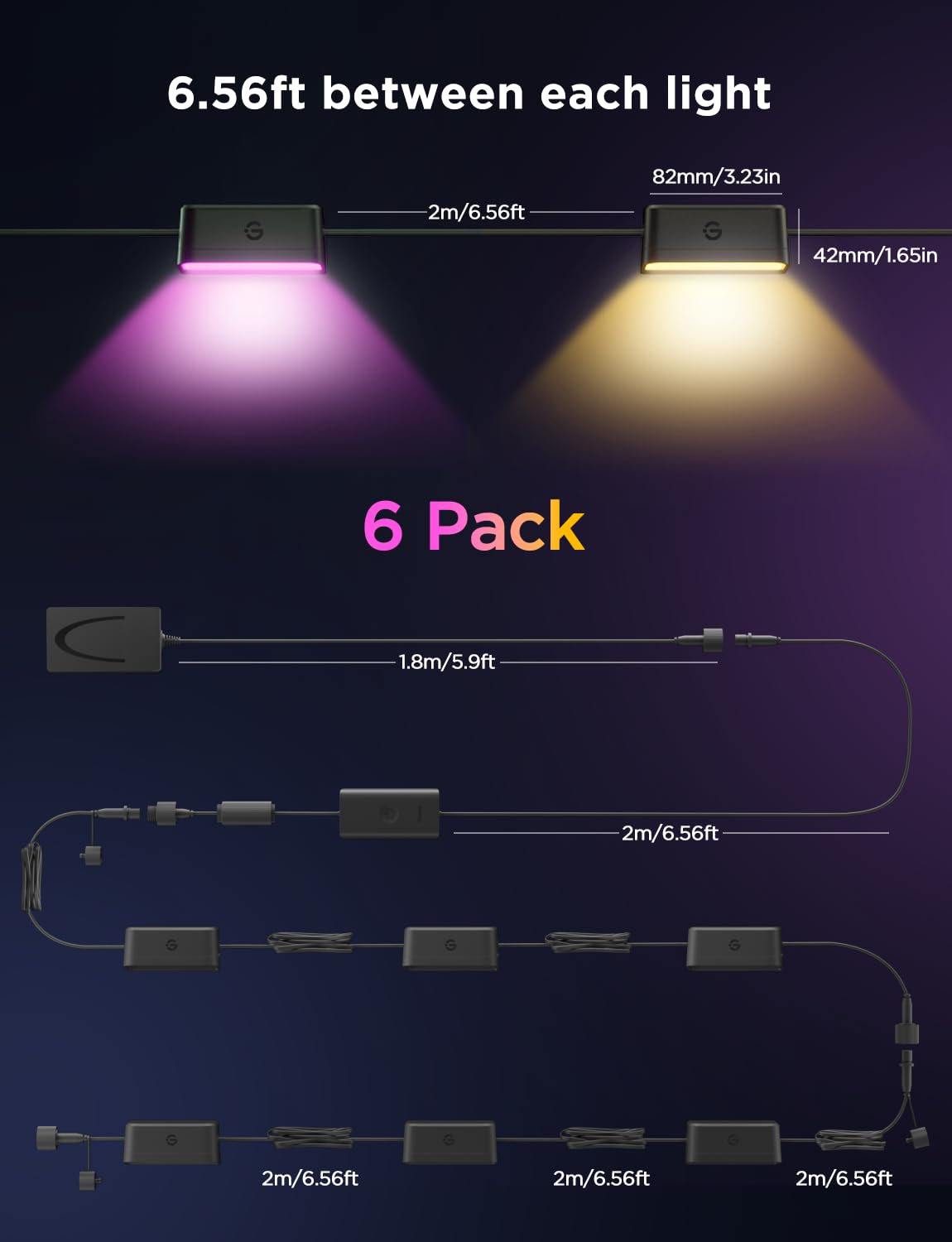 Govee Outdoor Deck Lights, RGBIC Outdoor Lights with 4000K White Light, IP65 Smart Fence Lights with App Control, Voice Control, LED Path Light for Outdoor Decor,Wired 6 Packs (32.8ft)