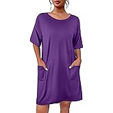 Ekouaer Sleep Shirts for Women Nightgown Short Sleeves T shirt Night Dress Round Neck Womans Nightgown with Pocket S-XXL