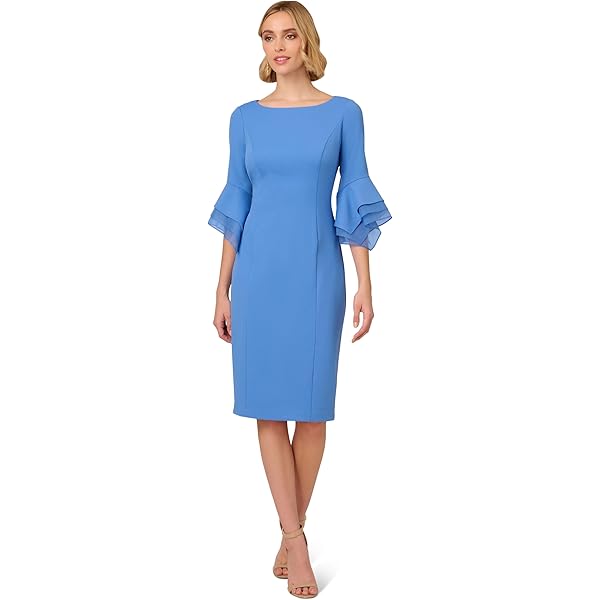 Adrianna Papell Women's Knit Crepe TIE Waist Sheath, Blue