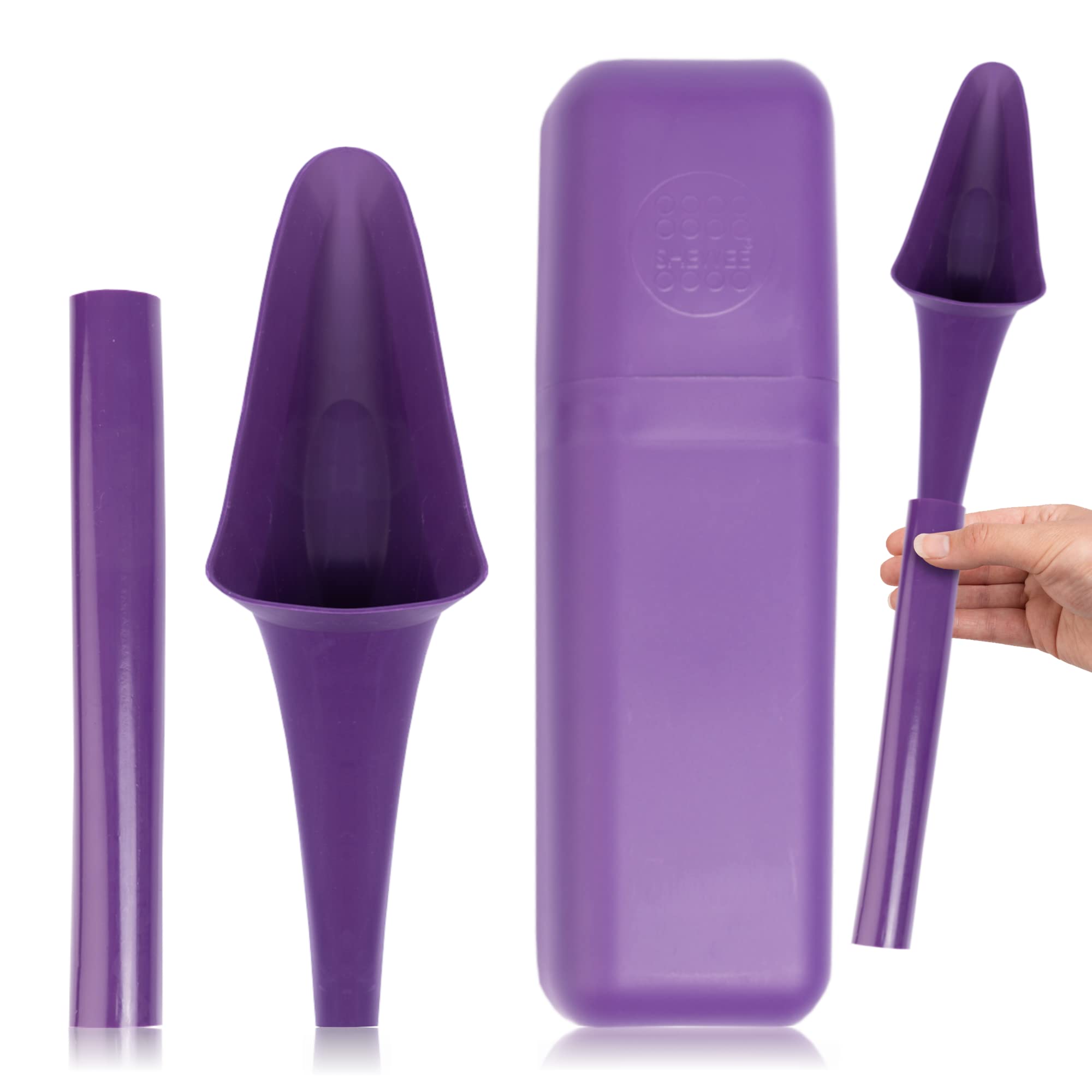 SHEWEE Flexi + Case – The Original Female Urinal – Made in the UK – Reusable & Portable Urination Device. Festival, Camping, Car, Hiking Essentials for Women. Stand to Pee Funnel – Purple