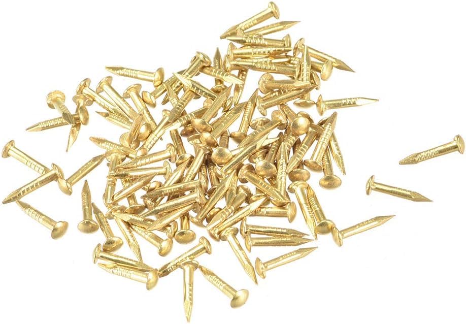 TOP-VIGOR 100Pcs Hardware Nails, 1.2mmx8mm Brass Nails and Pins Assortment, Wall Pins Tacks Nails for Woodworking, Panel Pins for Hanging Picture, Frame, Mirror, Furniture, Construction