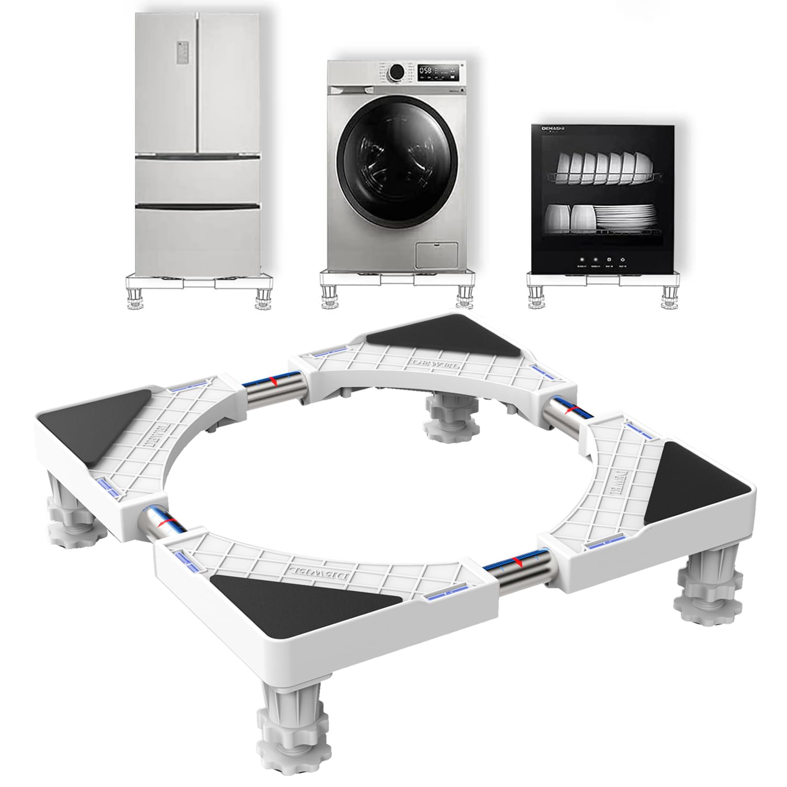 DEWEL Multifunctional Movable Base, Bear Load 300kg Base for Washing Machine, Adjustable Washing Machine Base for Refrigerator Dryer and Freezer (Adjustable 43-67cm Height 10-13cm)