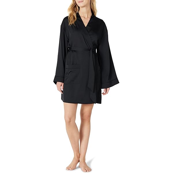 Bata De Satén De Seda Para Mujer, Bata De Baño Ligera Para Boda, Fiesta, Ropa De Dormir, Negro -, Pequeña