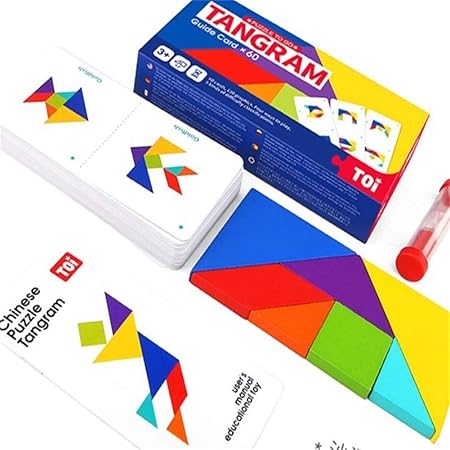 Amazon 知育玩具 タングラム 知育玩具 かたち合わせ 鮮やかな色をした木製の7種類のパーツを組み合わせて色々な形を作ってみよう 木製パズル おもちゃ