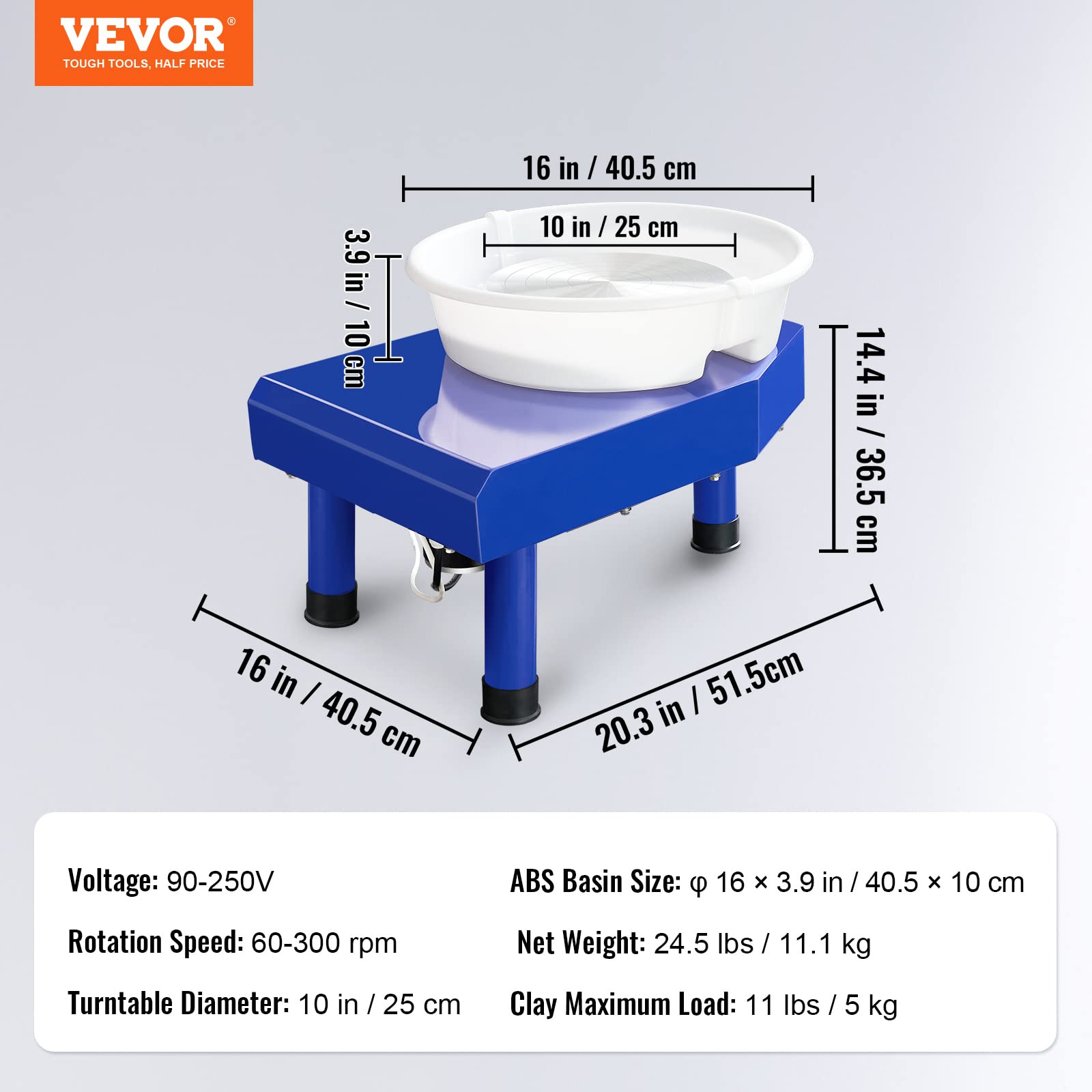 VEVOR Pottery Wheel, for Adults and Beginners, Adjustable 60-300RPM Speed Manual and Foot Pedal ABS Detachable Basin, 10in 350W LCD Ceramic Wheel Forming Machine, with 17 Pottery Accessories Blue