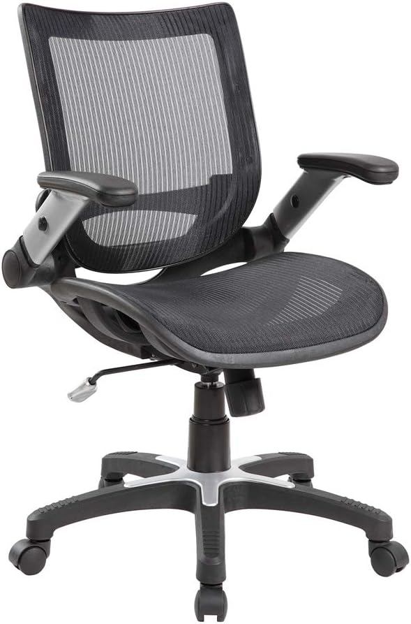 Anji Modern Furniture 8273BK Ergonomic Mid Back Mesh Office Flip-Up Arms Swivel Task Desk Computer Guest Reception Chairs (Black), Large