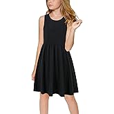 GORLYA Cute Girl's Summer Casual Party A-line Midi Tank Dress with Pockets for 4-14T Kids