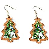Christmas Tree Earrings for Women Cute Colorful Green Acrylic Christmas Tree Dangle Drop Earrings Lightweight Wooden Holiday Charm Earrings Christma Holiday Winter Party Jewelry