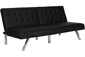 DHP Emily 71 Inch Futon Sofa Bed in Faux Leather, Armless Upholstered Couch Sleeper with Tufted Back and Seat, Mid-Century Modern, Black