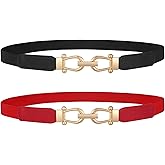 JASGOOD Women Skinny Elastic Belt for Dresses,Thin Retro Stretch Waist Belt with Golden Buckle