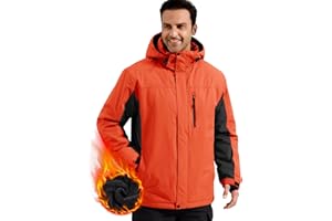 FREE SOLDIER Men's Waterproof Ski Snow Jacket Fleece Lined Warm Winter Rain Jacket with Hood Fully Taped Seams