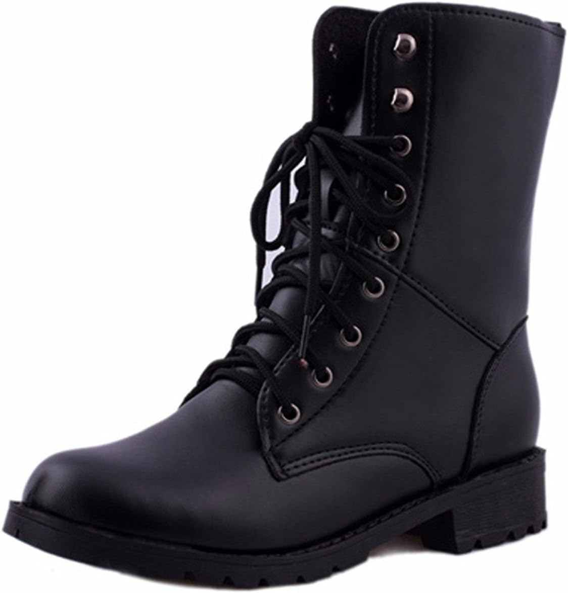 Fashion Women Men Boots, YOYOUG Women Men Lace Up Flat Biker Military Army Combat Black Boots Shoes (40)