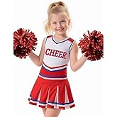 Costumerry Cheerleader Costume for Girls Cheerleading Outfit with Pom Poms Halloween Party Dress Up