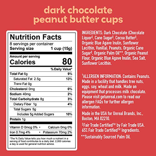 UNREAL Dark Chocolate Peanut Butter Cups | Vegan, Gluten Free, Less Sugar | 3 Bags