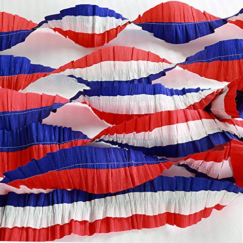 Red Blue White Crepe Paper Streamers for Fourth/4th of July USA American Independence Day Celebration Party Flag Garland Hanging Bunting Decoration for Birthday/Wedding/Baby Shower/Cavinal