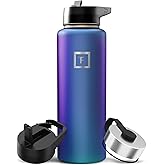 IRON °FLASK Camping & Hiking Hydration Flask with Straw, Wide Mouth Insulated Stainless Steel Sports Water Bottle - 40 oz Aurora