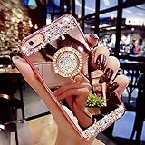 iPhone 7 Case,iPhone 8 Case,Lozeguyc Luxury Crystal Rhinestone Soft Rubber Bumper Bling Diamond Glitter Mirror Makeup Case for iPhone 8 4.7 Inch with Detachable 360 Degree Ring Stand--Rose Gold