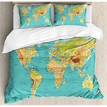 Amazon.com: Sleepwish World Map Bedding Vivid Printed Map
