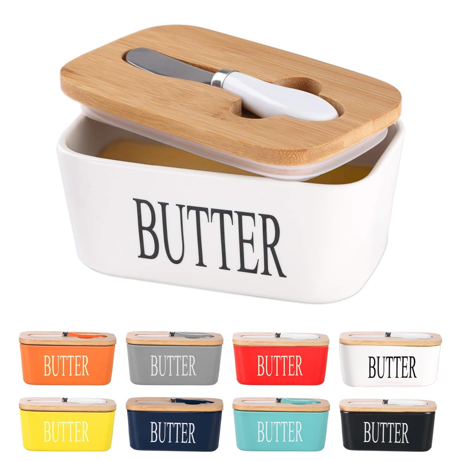 Butter Dish with Lid and Knife European Porcelain Butter Dish Ceramic Butter Dish with Knife 650ml Large Capacity with Double Silicone Seals for Better Freshness Perfect for Room Decor Kitchen Decor