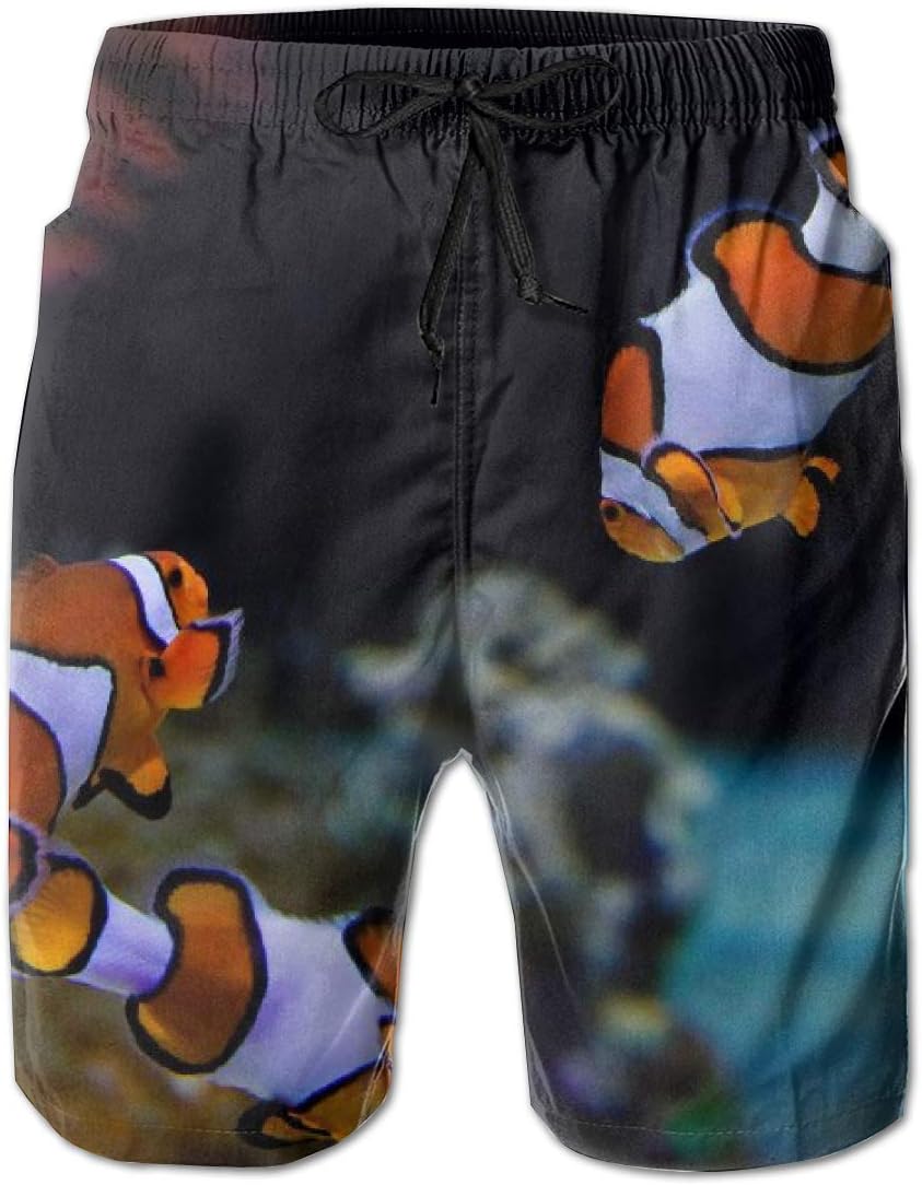 Leisue Fish Swimming in Aquarium Quick Dry Elastic Lace Boardshorts Beach Shorts Pants Swim Trunks Man Swimsuit with Pockets