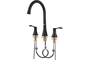 PARLOS 2-Handle Widespread High Arc Roman Tub Faucet Tub Filler with Valve & Faucet Supply Lines, Matte Black, Demeter 1436204