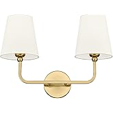 METWET 2 Light Bathroom Light Fixtures, Brushed Gold Vanity Lights, Double Wall Sconce with Beige Fabric Shade, Modern Sconce