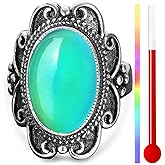 THJEW Oval Temperature-Control Color Changing Boho Crystal Ring for Women S925 Sterling Silver Mystery Color Changeable Ring,Wedding Engagement Proposal Statement Gemstone Solitaire Ring Jewelry