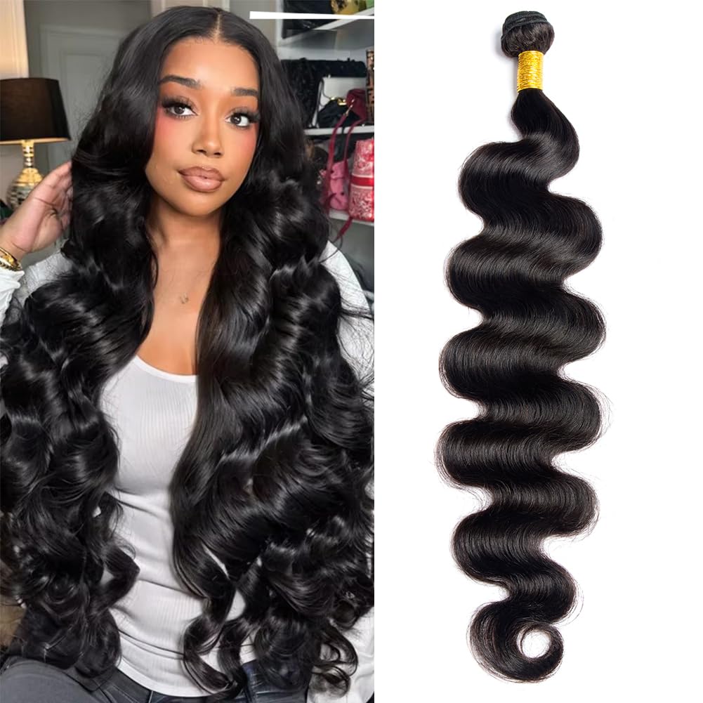 MSGEM Brazilian Body Wave Human Hair 1 Bundle 16 inch Virgin Human Hair 12A Body Wave Weave Extensions for Black Women Can be Dyed or Bleached Natural Color — image 1