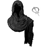 Medieval Scarf Cowl Men with Brooch, Viking Cowl Hood Cloak, Renaissance Rogue Hooded Shaw, for Halloween Cosplay