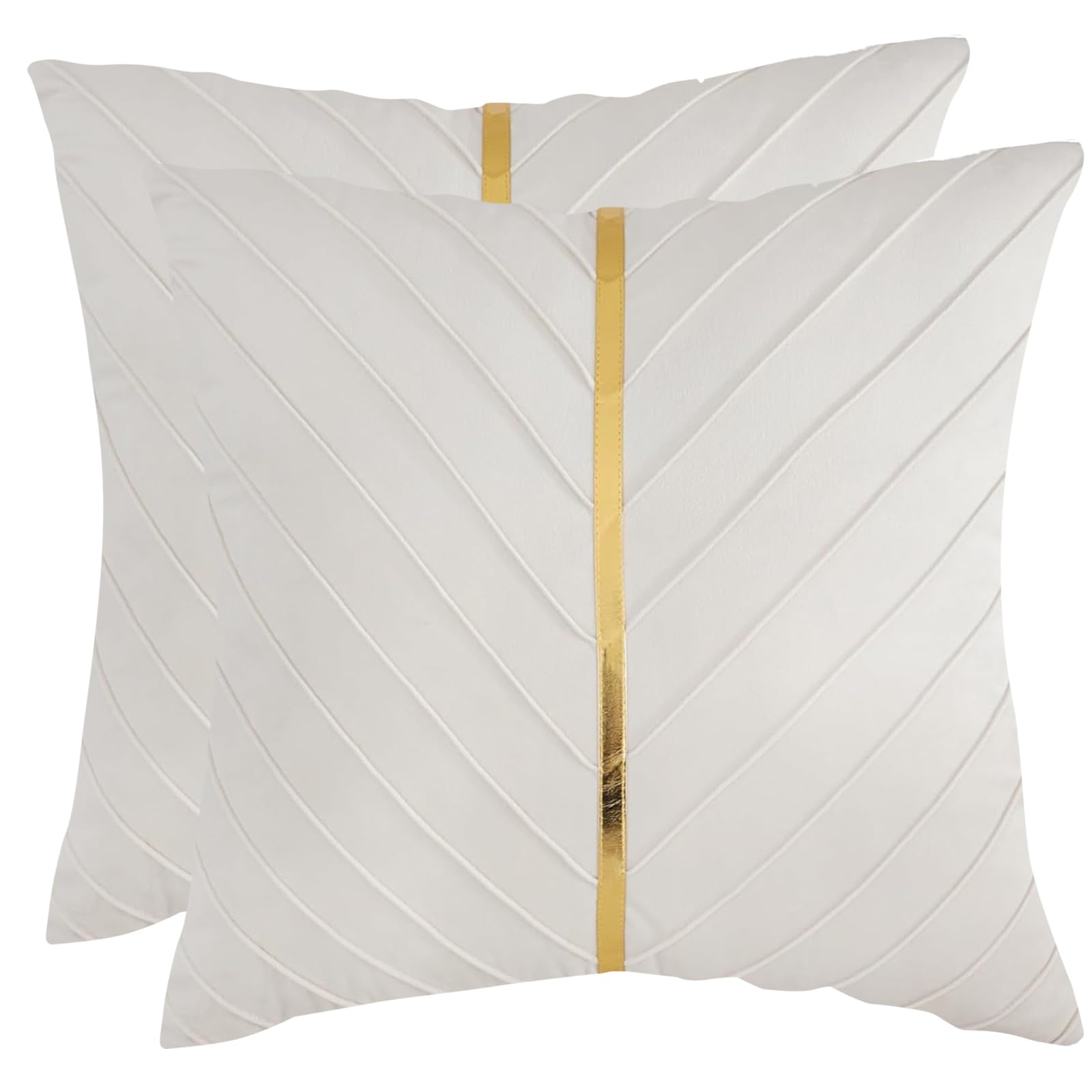 Photo 1 of Tosleo Beige Velvet Throw Pillow Covers 20x20 inch Pack of 2 with Gold Leather Decorative Couch Pillow Cover Luxury Modern Pillowcases for Living Room Bedroom Sofa Cushion Bed