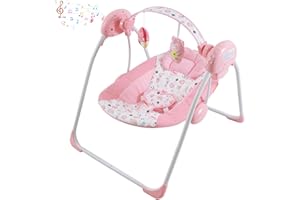 Otrolepota Baby Swing for Baby Girl,Newborn Swing with Music,5 Speed Levels,Timing Setting,Soft Cushion,Pink Foldable Infant Swing for Indoor Outdoor Use 0-9 Months