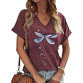 PUCKOLITY Vintage Flowers V Neck Shirt for Women Boho Floral Wildflowers Graphic Tee Casual Cottagecore Summer T Shirt