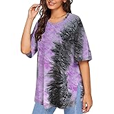 TIYOMI Plus Size Distressed Oversized T-Shirts Short Sleeve Tops for Women Crewneck Shirts XL-5XL
