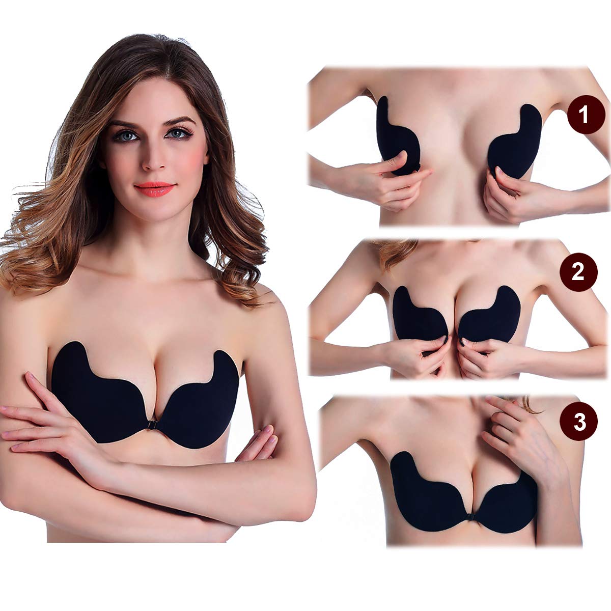 ROSE BRA Women Self Adhesive Strapless Bra Silicone Backless Sticky Bra Invisible Push Up Bra Black