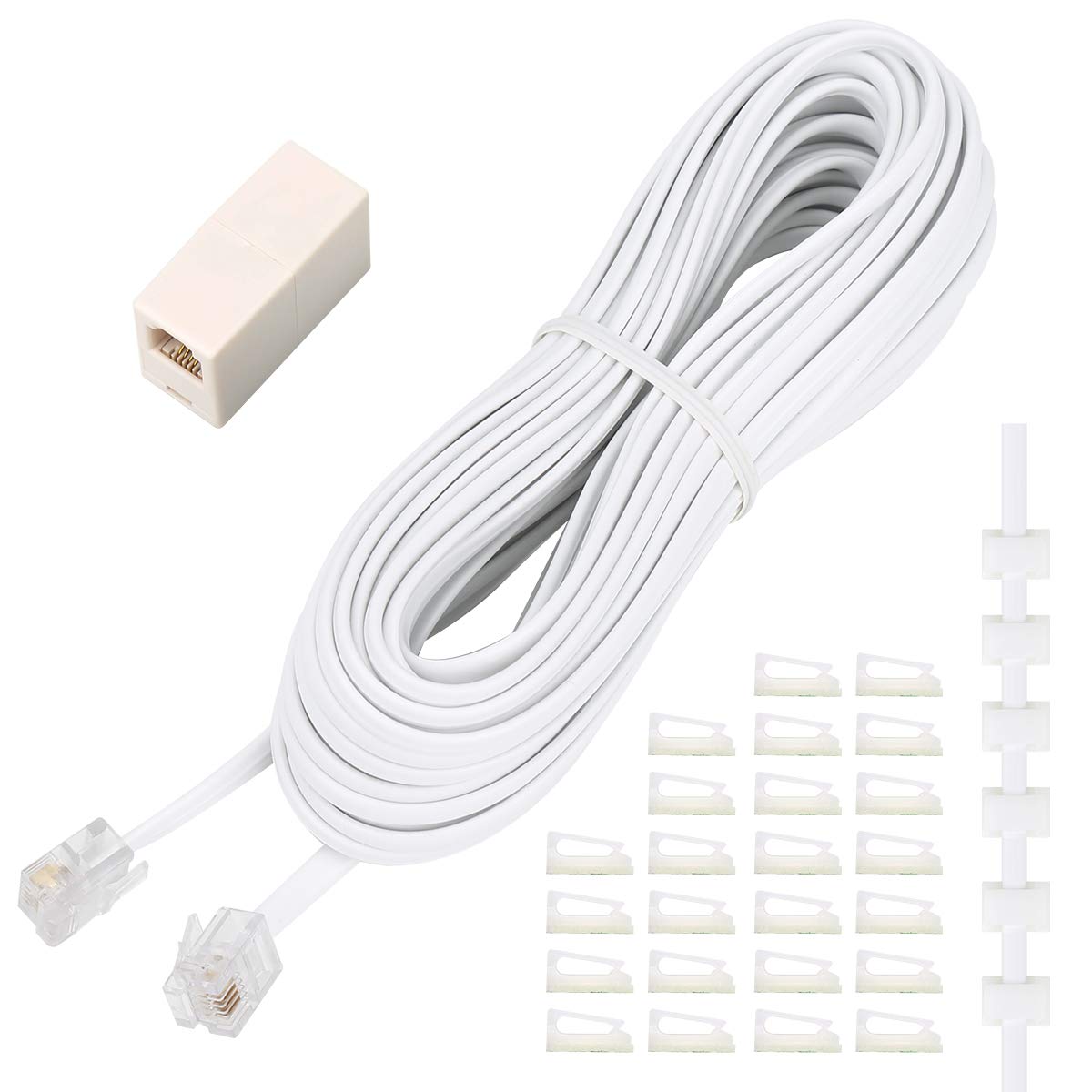 Phone Extension Cord 33 Ft, Telephone Cable with Standard RJ11 Plug and