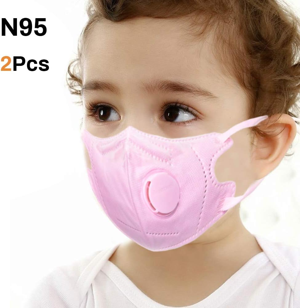N95 Face Sanitary Mask Respirator 2 Pcs for Kids Dust-Proof Haze-Proof Breathable Mask Respirator Anti Air Pollution with Elastic Strap with Flow Valve Plastic Nose Clip Pink