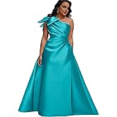 MGHDZL Mother of The Bride Dresses with Bow One Shoulder Satin Wedding Guest Formal Dresses for Wedding