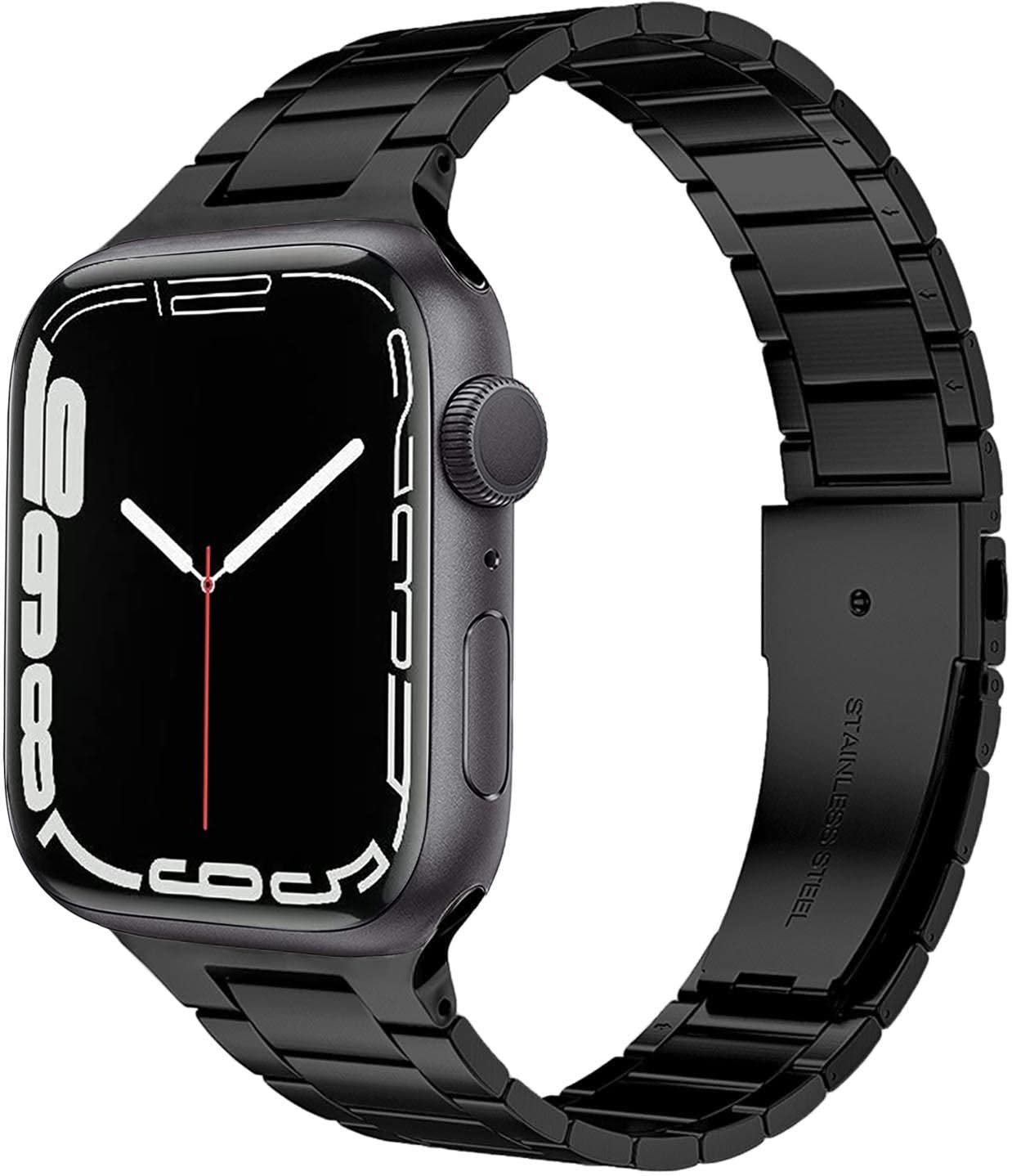 Miimall Metal Strap for Apple Watch Series 10 46mm, Ultra 2/Ultra 49mm, Series 9/8/7 45mm, Series SE/6/5/4 44mm, Series 3/2/1 42mm, Stainless Steel Adjustable Band iWatch Strap Bracelet(Black)