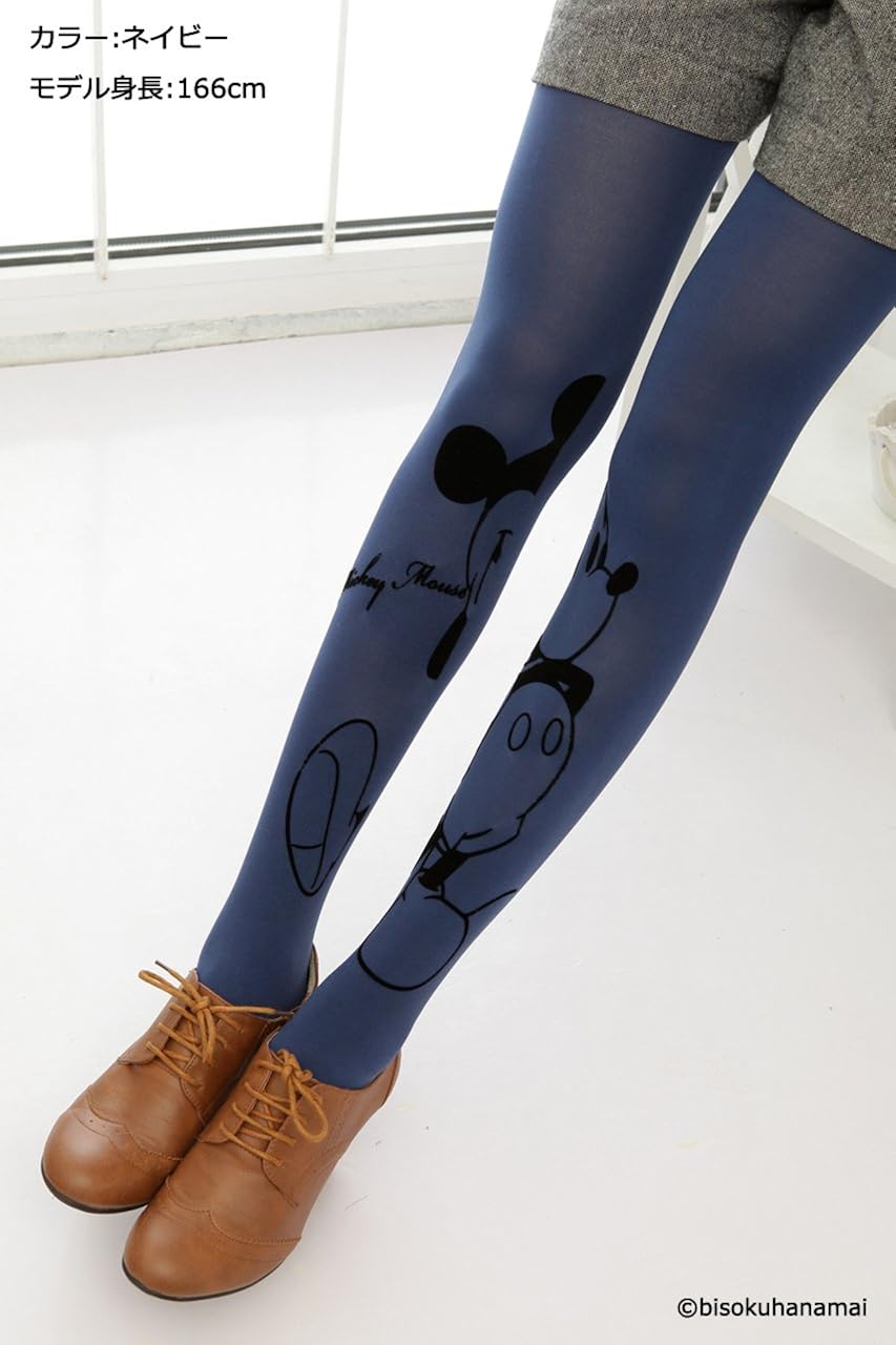 Amazon Disney正規品 ディズニーフロッキータイツ ミッキー大柄 80デニール ネイビー タイツ 通販