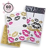 #000 4x8 Inch Pack of 60 Kisses Poly Bubble Mailers With Address Labels And 60 Thank You Stickers. Padded Shipping Envelopes Bags for Packing Goods with Self Adhesive Strip and Made Water Resistant