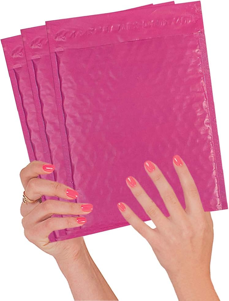 25 Pack Poly Bubble mailers 6x9. Padded envelopes 6 x 9 Hot Pink Cushion envelopes Peel and Seal Laminated Shipping Bags for mailing, Packing. Packaging in Bulk, Wholesale Price.