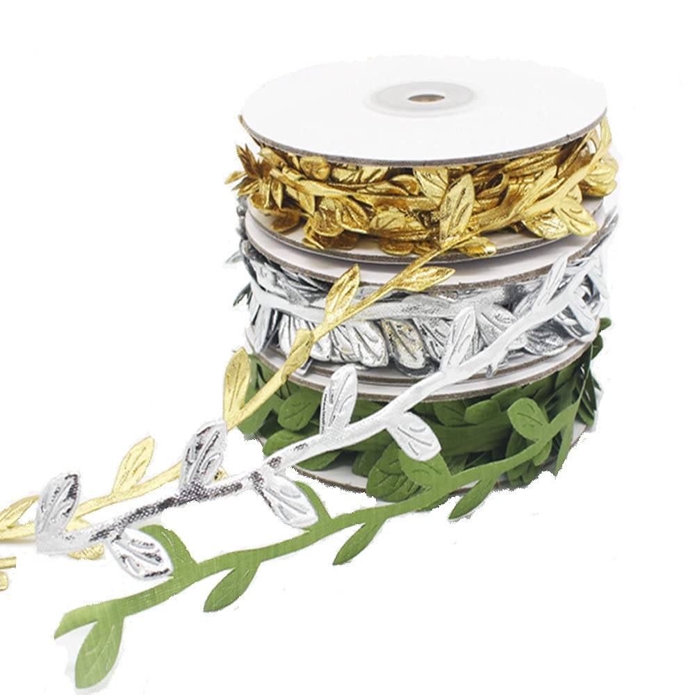 Decorative Vine Flower, 3 Pieces Artificial Green Leaves, Silk Plants Garland Decoration, Beautifully Made by Man and Durable for Family, Wedding, Christmas, Decorative Hairstyles