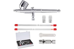 SAGUD Airbrush Kit 0.3mm Dual-Action Air Brush Gun with Extra 0.2mm & 0.5mm Nozzles Needle Air Caps and Quick Release Disconnect Coupler