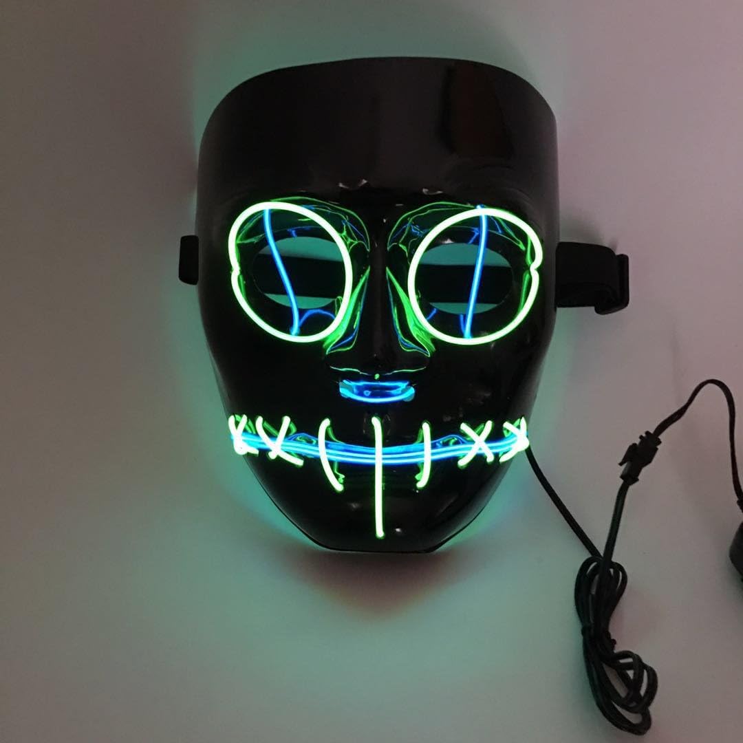 SOUTHSKY® LED Mask Black Face 2 Color LED Mask Neon EL Wire Light Up ...