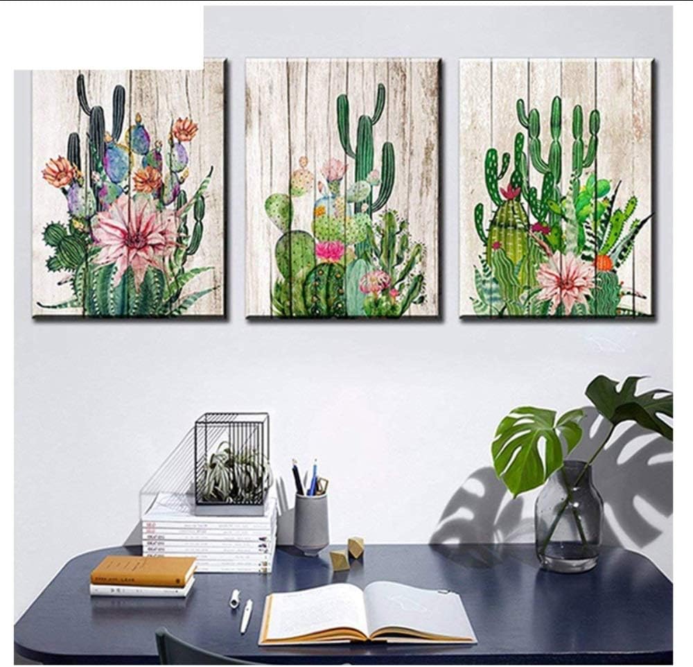 XRKHUAHUA 5D DIY Diamond Painting Needlework Art"Cactus Desert Plant and Thorn Flower" Cross Stitch 3 Pieces Full Square Rhinestone Embroidery