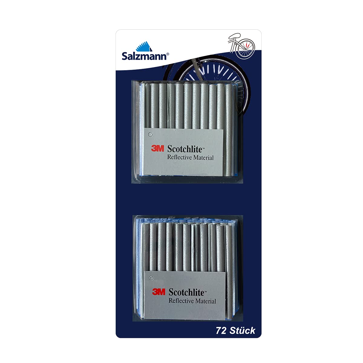 Salzmann Patented Bicycle Wheel Spoke Reflector - 72 Pack with 3M Scotchlite Reflective Material – Fits All Standard Spoked Wheels Silver