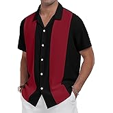 YTD Men's Vintage Bowling Shirt Short Sleeve Button Down Summer Cuba Beach Shirts